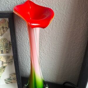 Elegant vintage Red and Green Jack in the pulpit Vase calla Lilly murano 12”